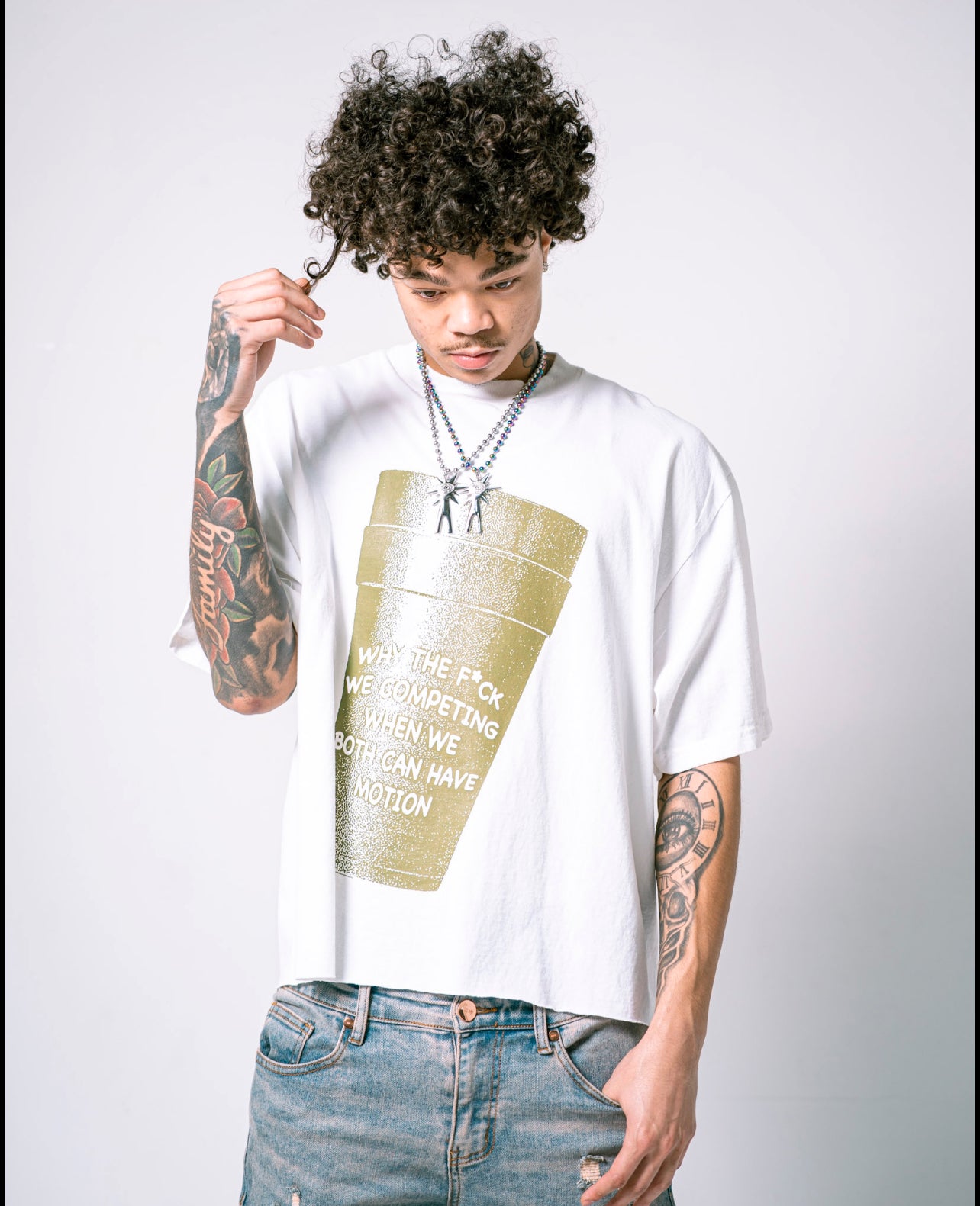 Cup Tee White/Olive Green